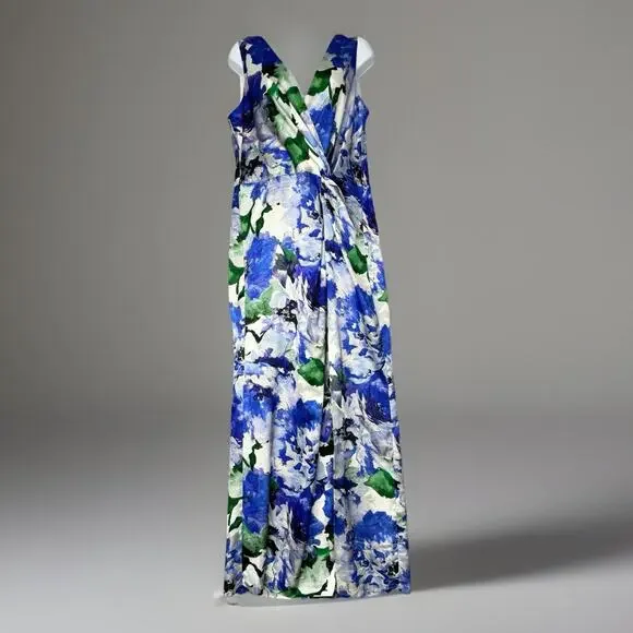Eliza J | Dresses | Eliza J Womens Dress 4 Blue Floral Twist Front Satin Gown  Evening Wedding Guest | Poshmark